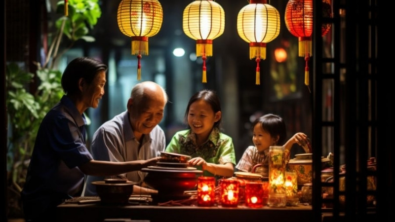 Cả nhà quây quần phá cỗ