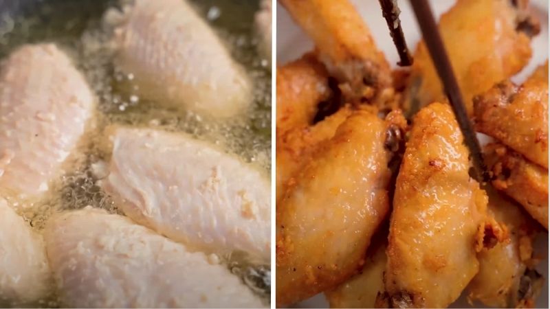 Chiên cánh gà ở lửa vừa