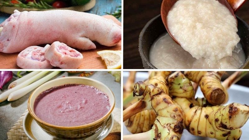 Các nguyên liệu chính cho món giò heo giả cầy miền Trung