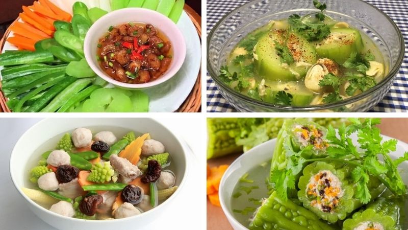 Rau củ luộc và canh thanh đạm bổ sung vitamin, hỗ trợ tiêu hóa tốt
