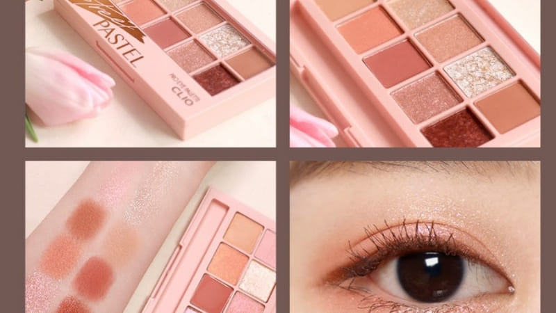 Clio Pro Eye Palette Street Pastel phối màu nhẹ nhàng, tông nhũ lấp lánh tự nhiên