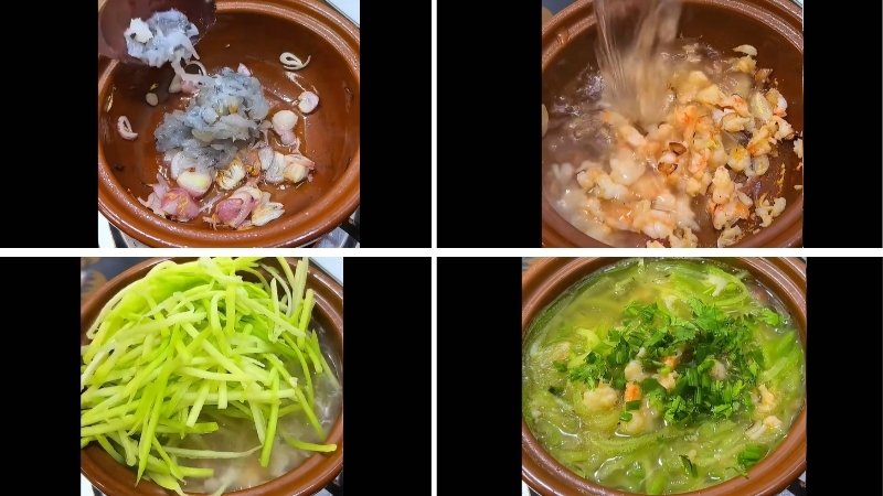 Nấu canh tôm bí đao