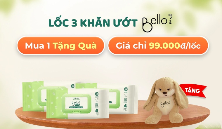 Mua Lốc 3 khăn ướt Bello chỉ 99k, nhận quà gấu Bello đáng yêu