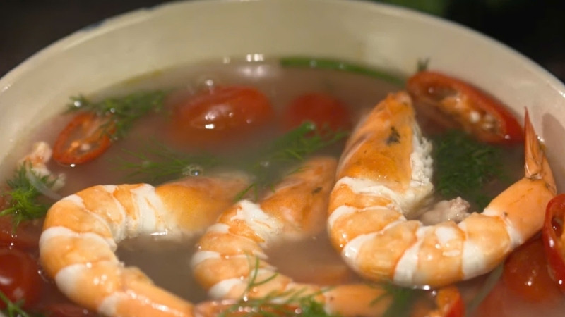 canh sấu nấu tôm