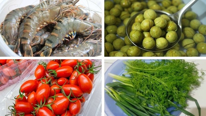 Chuẩn bị nguyên liệu làm canh sấu nấu tôm