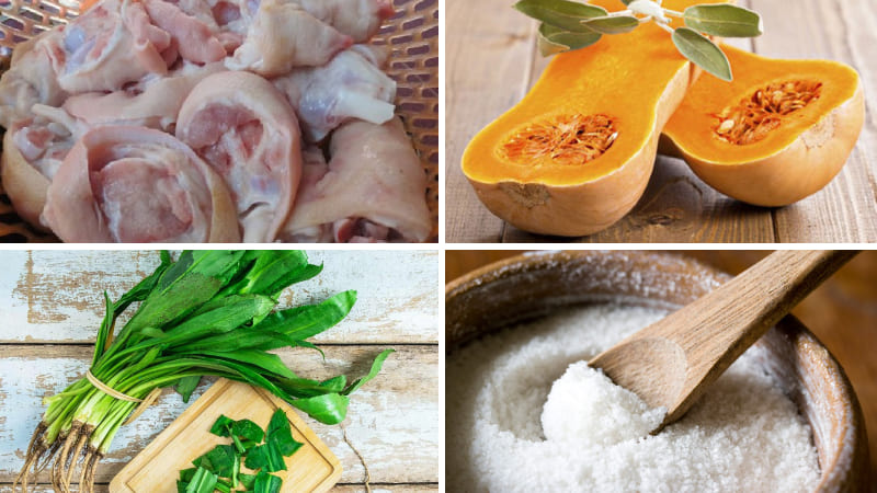 Nguyên liệu nấu canh bí đỏ giò heo Nguyên liệu nấu canh bí đỏ giò heo