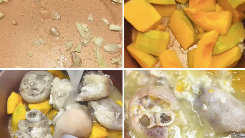 Nấu canh bí đỏ giò heo Nấu canh bí đỏ giò heo