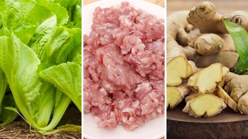 Nguyên liệu làm món canh cải bẹ xanh thịt bằm