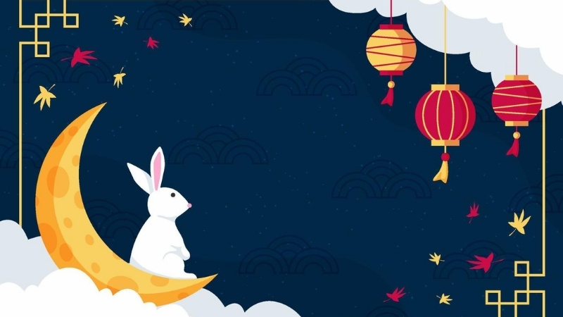 Màu đỏ, cam, vàng và xanh dương thường dùng trong thiết kế background Trung thu
