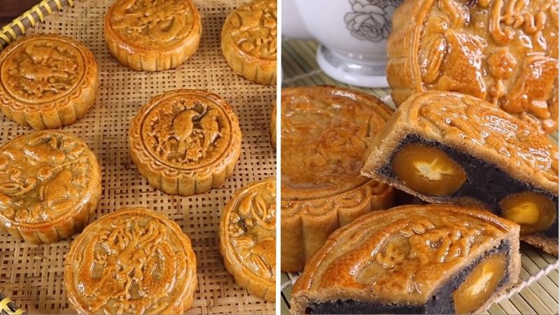 Thành phẩm bánh Trung thu nhân mè đen trứng muối Thành phẩm bánh Trung thu nhân mè đen trứng muối