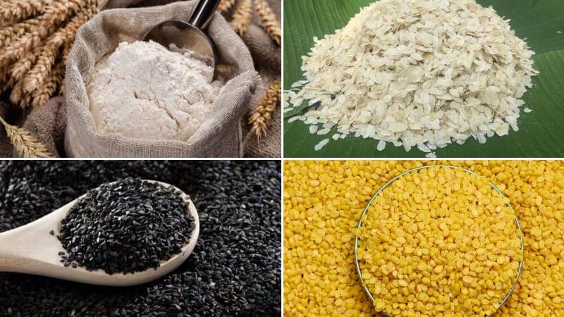 Nguyên liệu làm bánh Trung thu nhân mè đen cốm dừa Nguyên liệu làm bánh Trung thu nhân mè đen cốm dừa