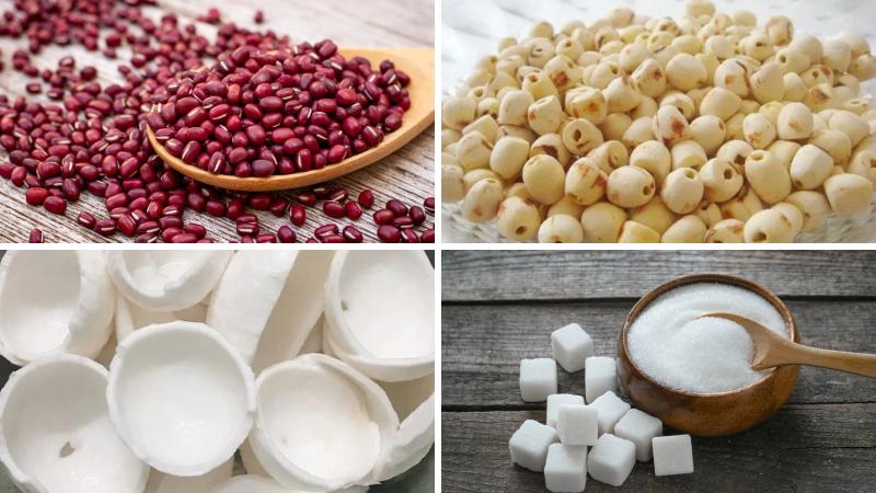 Nguyên liệu làm món chè đậu đỏ hạt sen