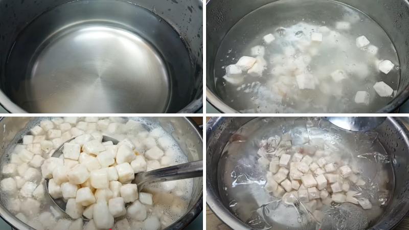 Luộc khoai môn cho chín trước Luộc khoai môn cho chín trước