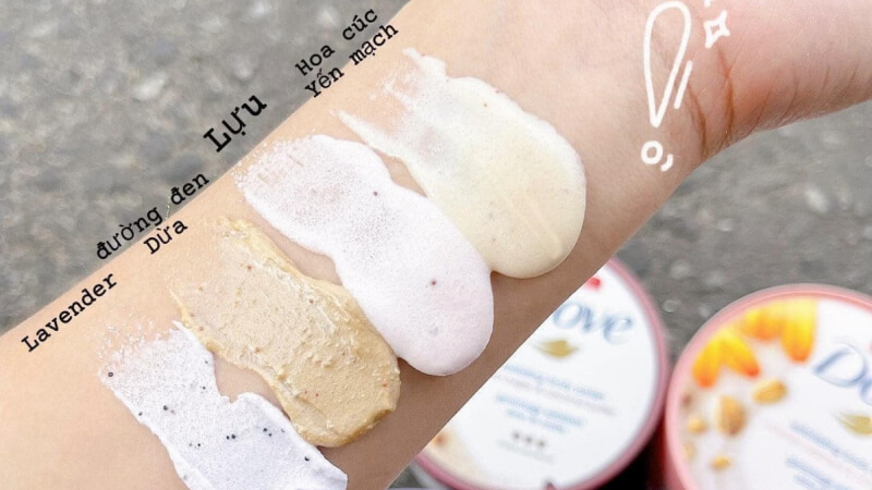Kích thước hạt scrub trong tẩy tế bào chết Dove Kích thước hạt scrub trong tẩy tế bào chết Dove