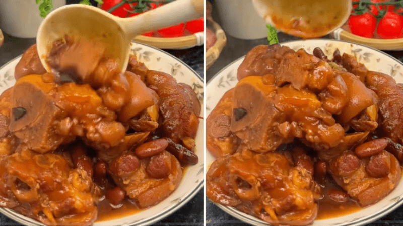 Món chân giò hầm đậu đỏ nên ăn cùng cơm trắng Món chân giò hầm đậu đỏ nên ăn cùng cơm trắng