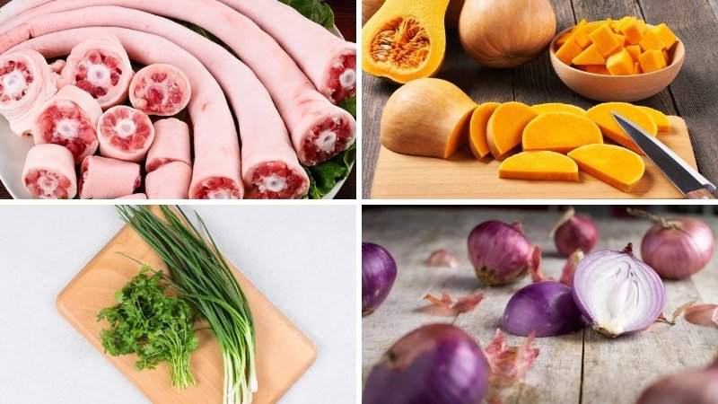 Nguyên liệu nấu món canh bí đỏ đuôi heo Nguyên liệu nấu món canh bí đỏ đuôi heo