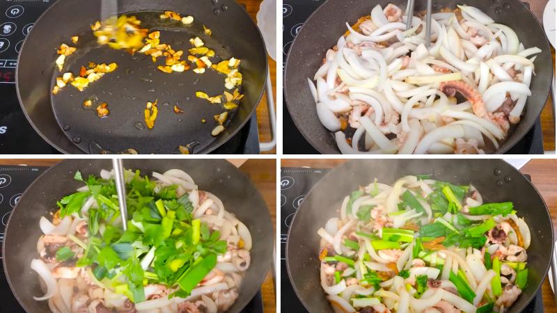 Xào bạch tuộc nhanh tay trên lửa lớn Xào bạch tuộc nhanh tay trên lửa lớn