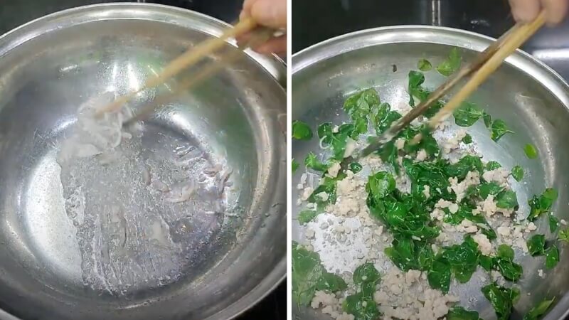 Bước 2 là xào thịt và rau Bước 2 là xào thịt và rau