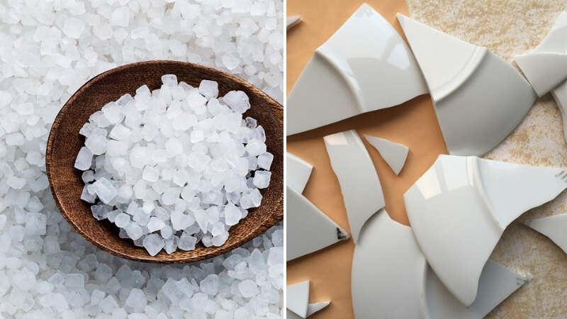 Rắc một ít muối hạt vào chỗ bát vỡ như một cách thanh tẩy năng lượng xấu Rắc một ít muối hạt vào chỗ bát vỡ như một cách thanh tẩy năng lượng xấu