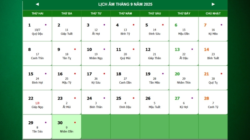 Lịch vạn niên tháng 9 năm 2025 chi tiết Lịch vạn niên tháng 9 năm 2025 chi tiết