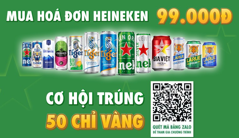 Mua Heineken từ 99k, cơ hội trúng ngay 50 chỉ vàng