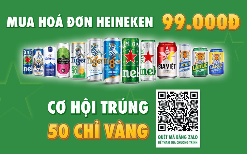 Mua Heineken từ 99k, cơ hội trúng ngay 50 chỉ vàng Mua Heineken từ 99k, cơ hội trúng ngay 50 chỉ vàng