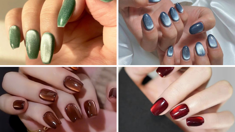 Mẫu nail mắt mèo (Cat-eye) tông trầm