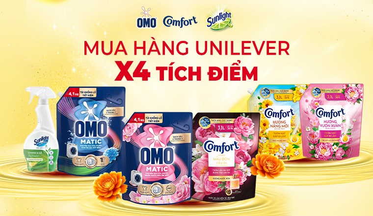 Tích điểm X2, X4 qua app Bách hóa XANH khi mua sản phẩm từ Unilever