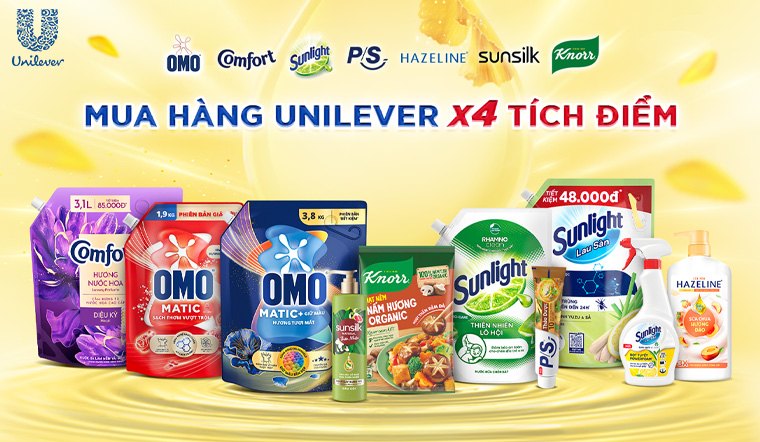 Tích điểm X2, X4 qua app Bách hóa XANH khi mua sản phẩm từ Unilever