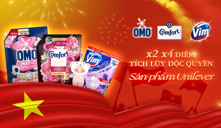 Tích điểm X2, X4 qua app Bách hóa XANH khi mua sản phẩm từ Unilever