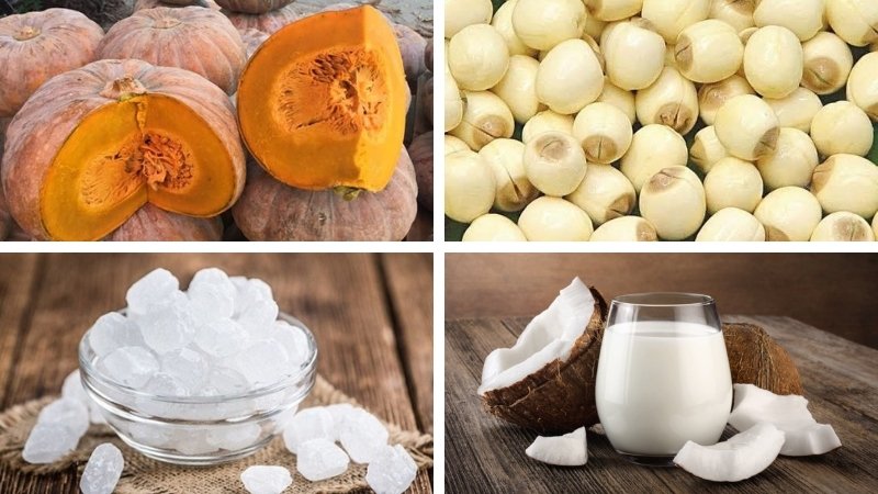 Nguyên liệu cần chuẩn bị nấu chè bí đỏ hạt sen