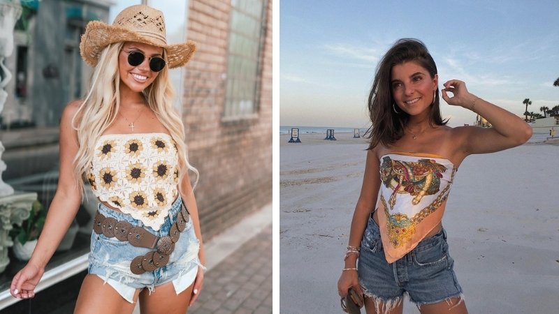 Combo scarf top và quần short jeans
