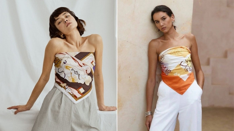 Scarf-top là xu hướng biến tấu khăn quàng cổ thành áo