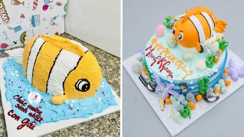 Mẫu bánh kem hình cá hiện đại cho bé