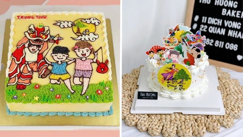 Mẫu bánh kem Trung thu Đoàn lân sư rồng dễ thương