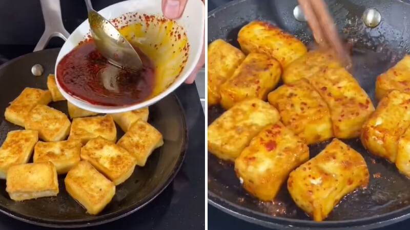 Làm đậu hũ sốt nước tương cực thơm ngon