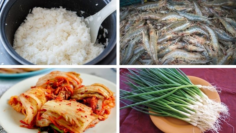 Nguyên liệu cần chuẩn bị để làm cơm lười tôm kim chi