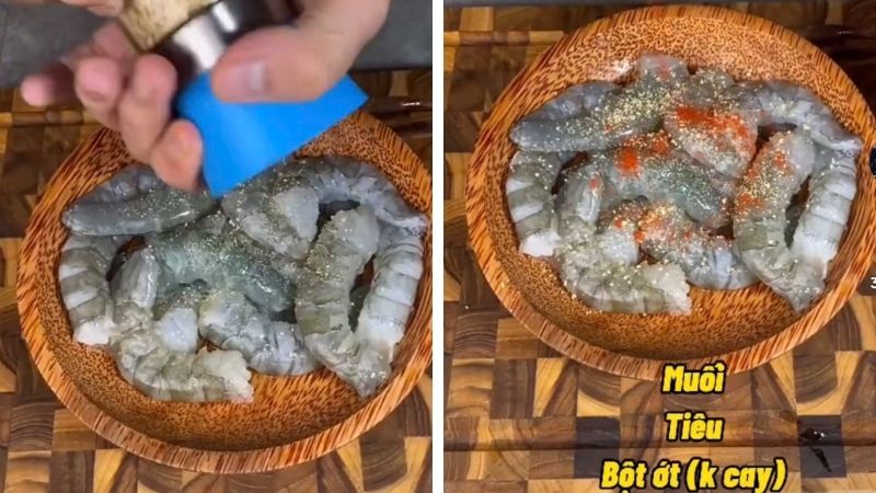 Ướp tôm khoảng 10 phút để gia vị thấm đều