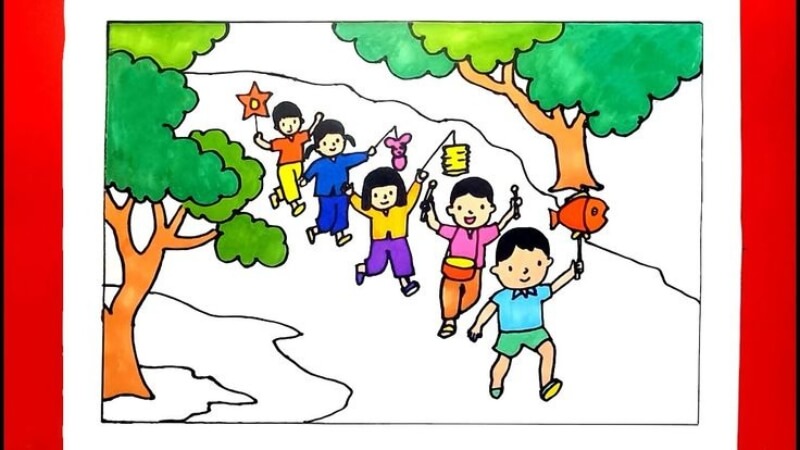 Tranh rước đèn ông sao, đèn lồng 4
