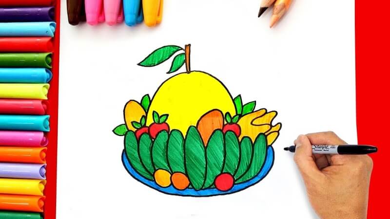 Tranh vẽ mâm ngũ quả và bánh Trung thu 3