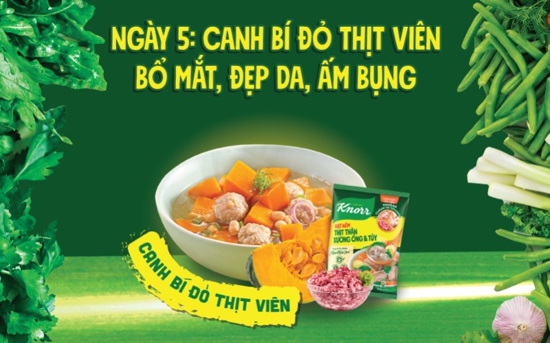 Ngày 5: Canh bí đỏ thịt viên