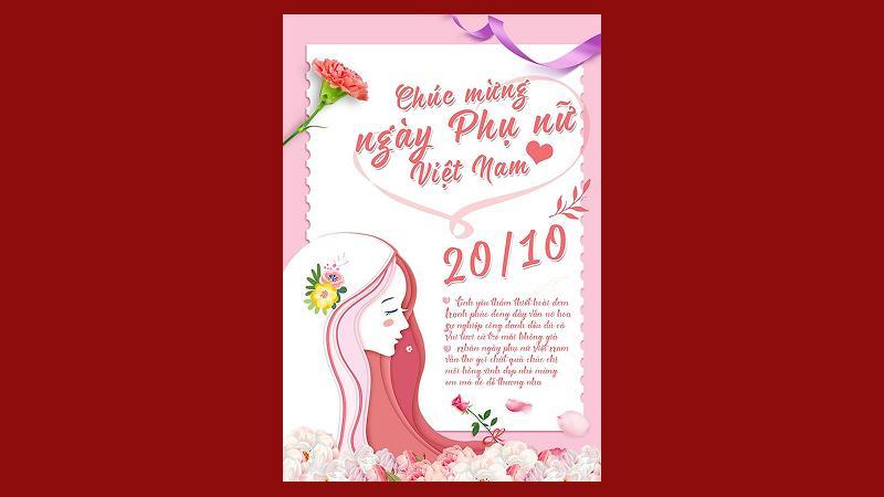 Nền màu hồng nhạt với hình ảnh phụ nữ và hoa được vẽ nhẹ nhàng