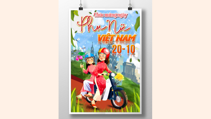 Sử dụng các họa tiết hoạt hình nhưng vẫn mang nét truyền thống với áo dài và nón lá