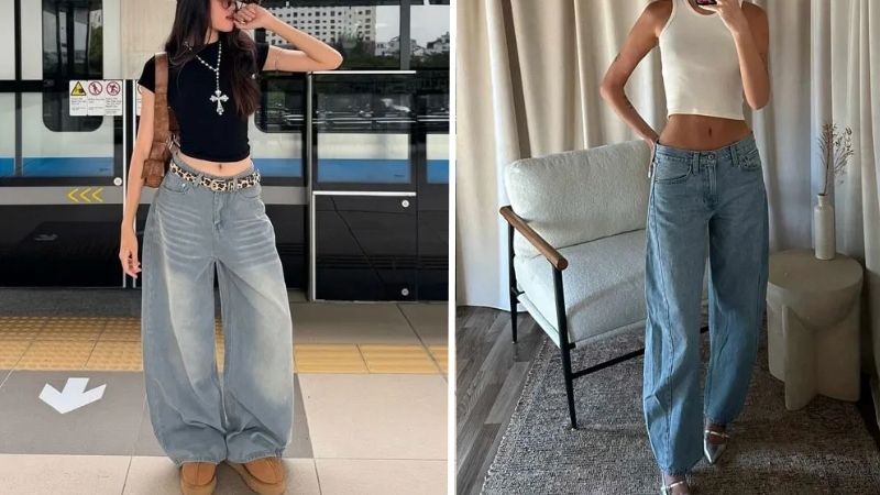 Kết hợp quần Barrel jeans với áo croptop hoặc áo thun ôm