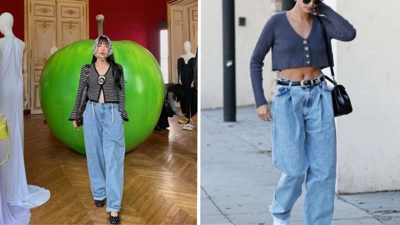 Kết hợp quần Barrel jeans với áo len dệt kim