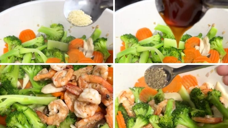Xào rau củ với tôm