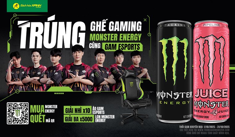 Mua Monster cơ hội trúng Ghế Gaming cực chất tại Bách hóa XANH