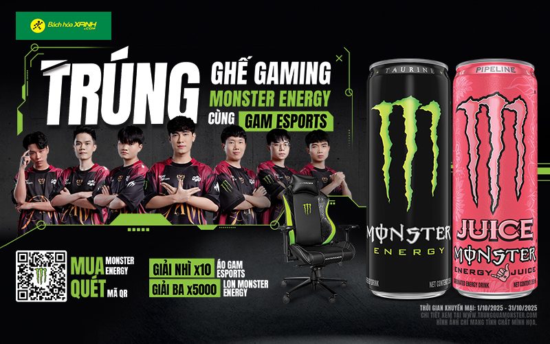 Mua Monster cơ hội trúng Ghế Gaming cực chất tại Bách hóa XANH