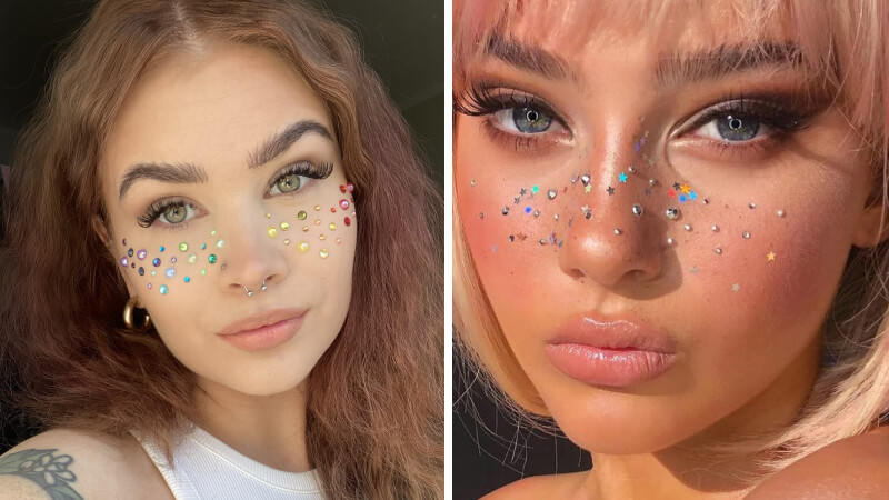 Trang điểm Glitter Freckles với đá đính Trang điểm Glitter Freckles với đá đính