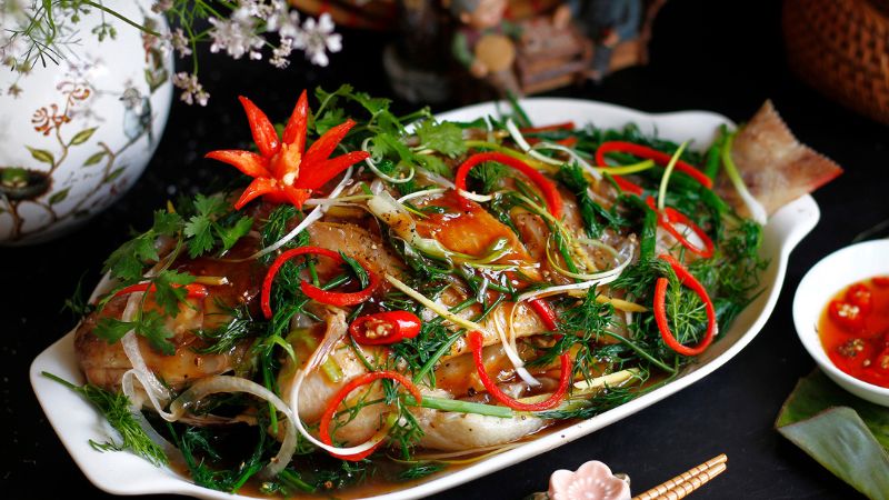 Cá diêu hồng hấp gừng Cá diêu hồng hấp gừng